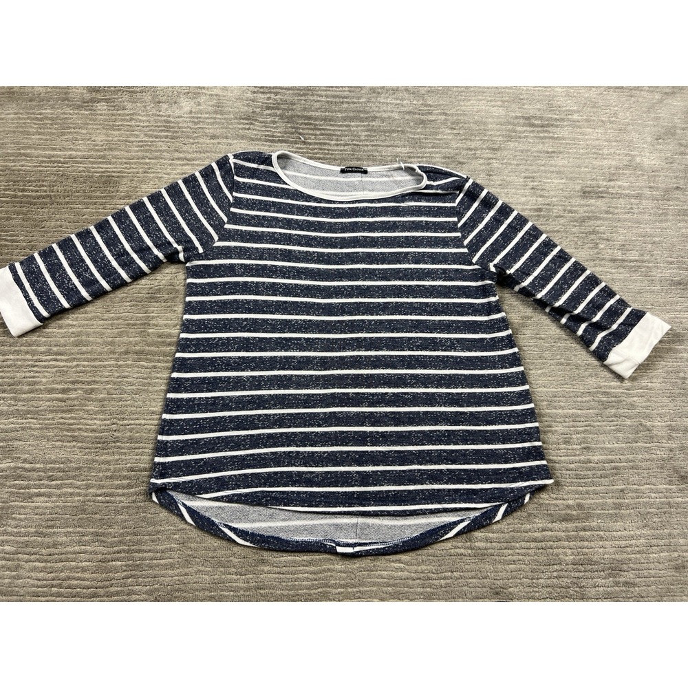 Pink Clover Top Womens Large Blue Striped 3/4 Sleeve Rayon Blend Casual